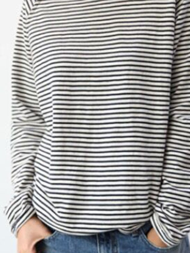 Monika Weiß Gestreiftes Rundhals Langarm-Top für Damen | Lockere Passform Lässiger Stil | Alltag & Freizeit - S/M