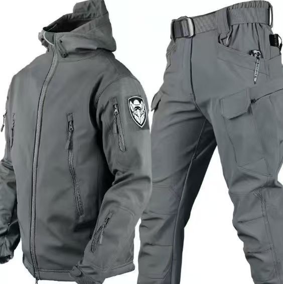 Roland Schwarz Technischer Wasserabweisender Outdoor-Zweiteiler mit Kapuze für Herren | Cargo Stil Freizeit - S/M/L/XL/2XL/3XL/4XL