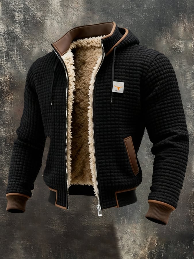 Willi Grau Gefütterte Jacke mit Kapuze für Herren | Sherpa-Futter Waffelmuster Winter Casual - S/M/L/XL/2XL/3XL/4XL/5XL