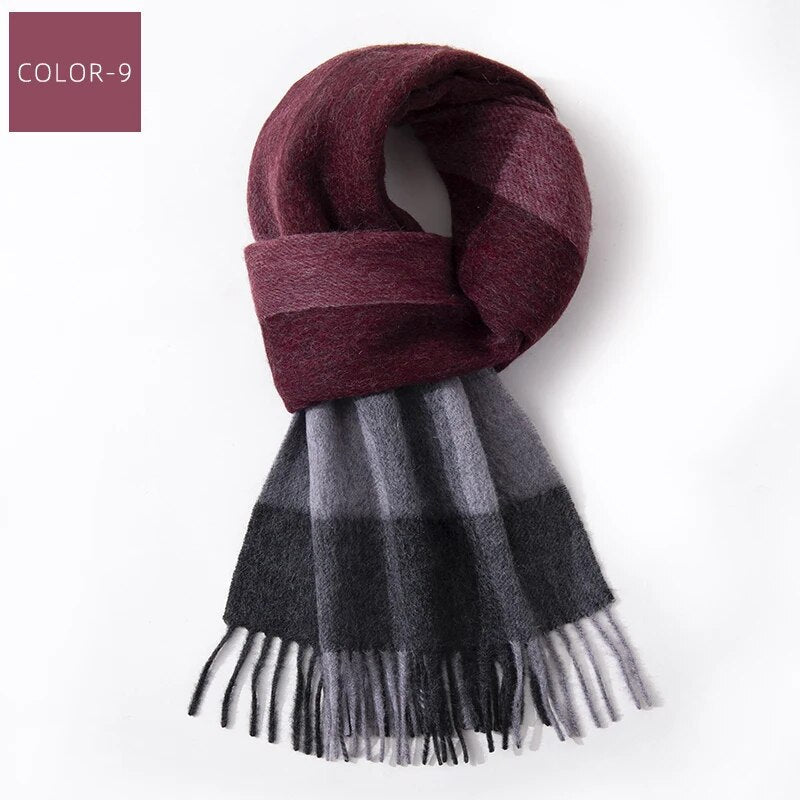 Ernst Blau Karierter Winter-Schal mit Fransen für Damen und Herren | Karomuster Warm Casual - 180 x 30 cm