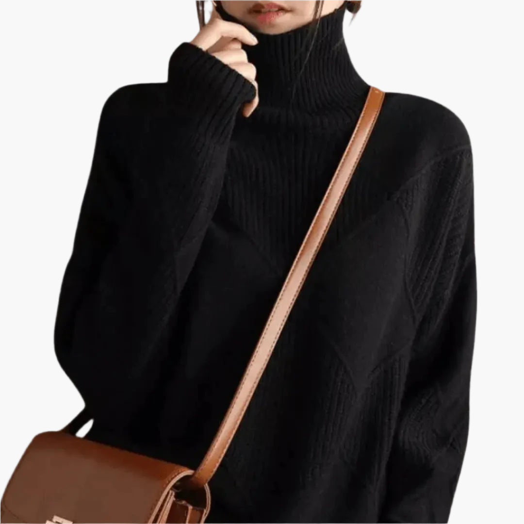 Anita Gelb Oversized Rollkragenpullover mit Rautenmuster für Damen | Casual Büro Herbst - S/M/L/XL/2XL