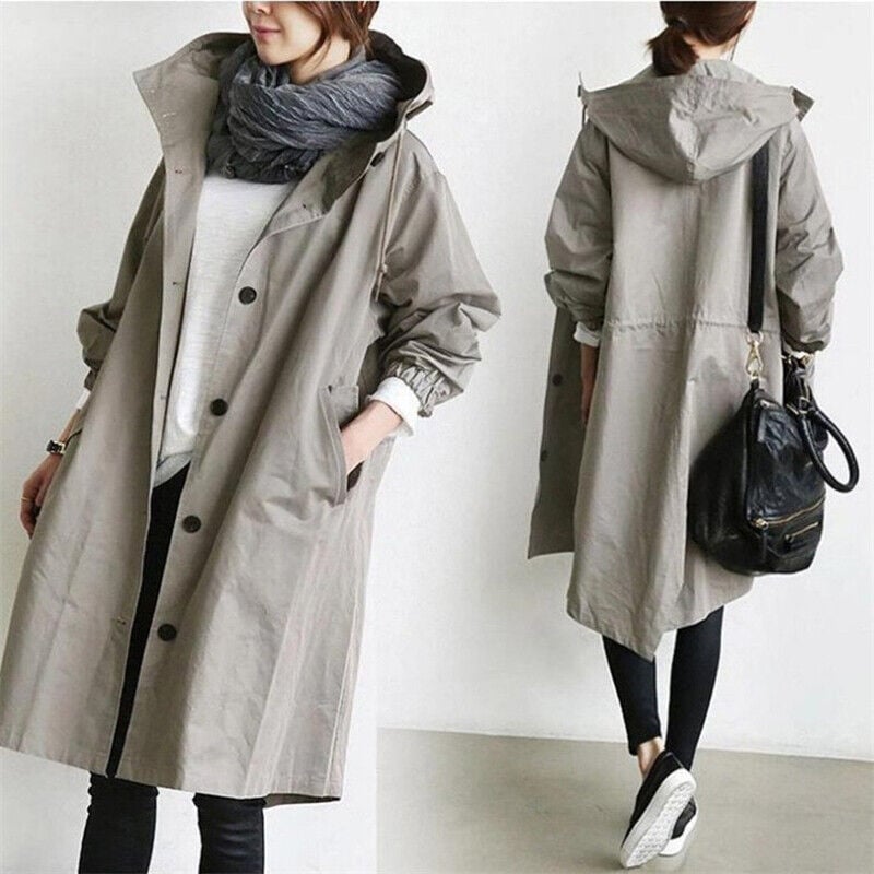 Änne Türkis Mittellange Kapuzenjacke mit Knopfleiste für Damen | Locker Casual Übergangszeit - S/M/L/XL/2XL/3XL/4XL