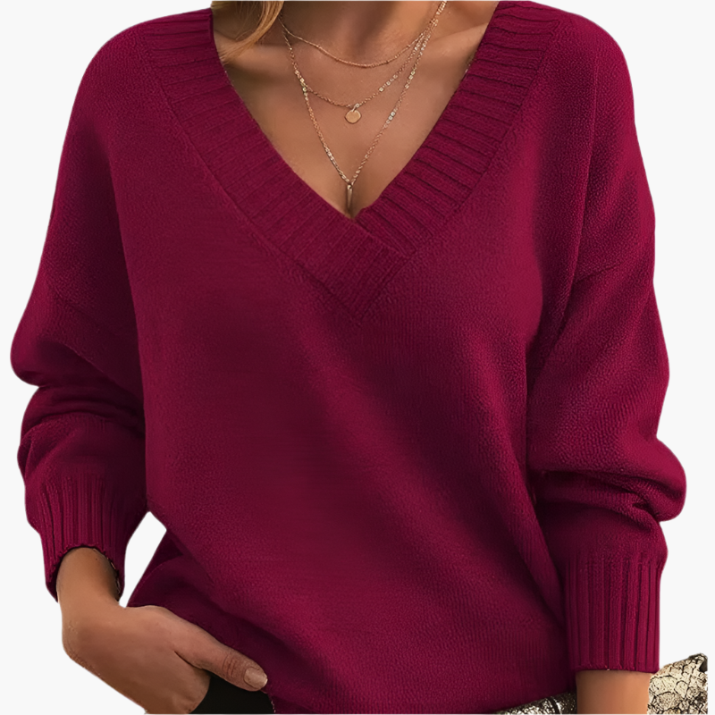 Waltraud Grau Strickpullover mit V-Ausschnitt für Damen | Langarm Winter Casual Büro - S/M/L/XL/2XL