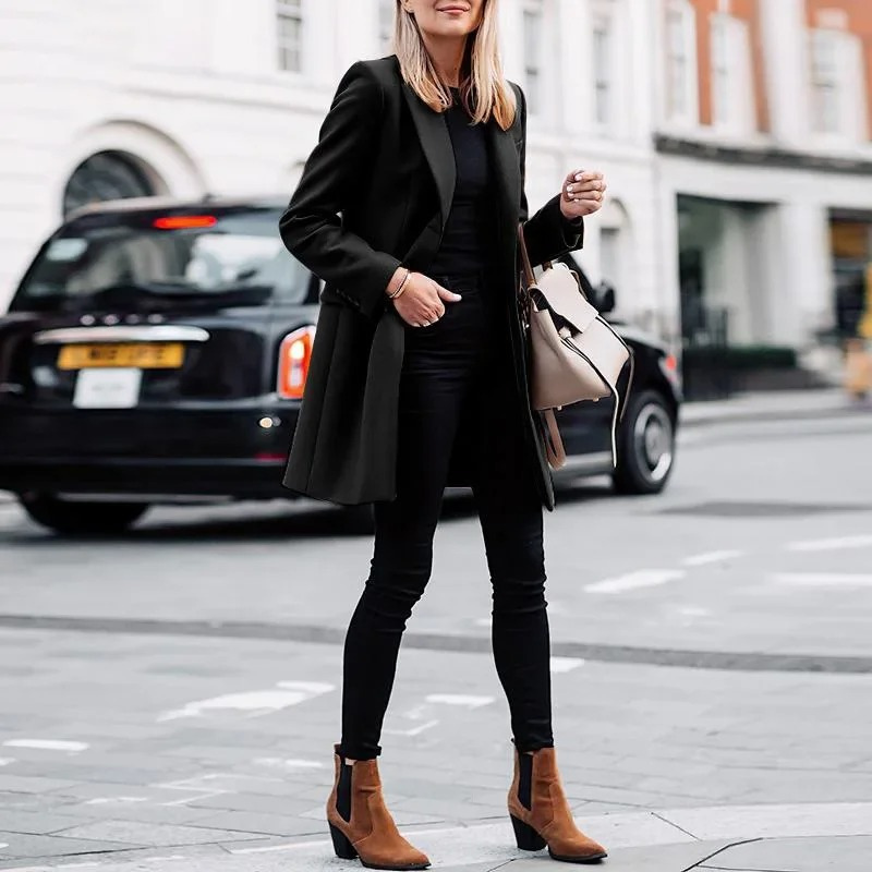 Madeleine Weinrot Langer Mantel mit Blazer-Kragen für Damen | Eleganter Longline Stil - S/M/L/XL/2XL/3XL/4XL/5XL
