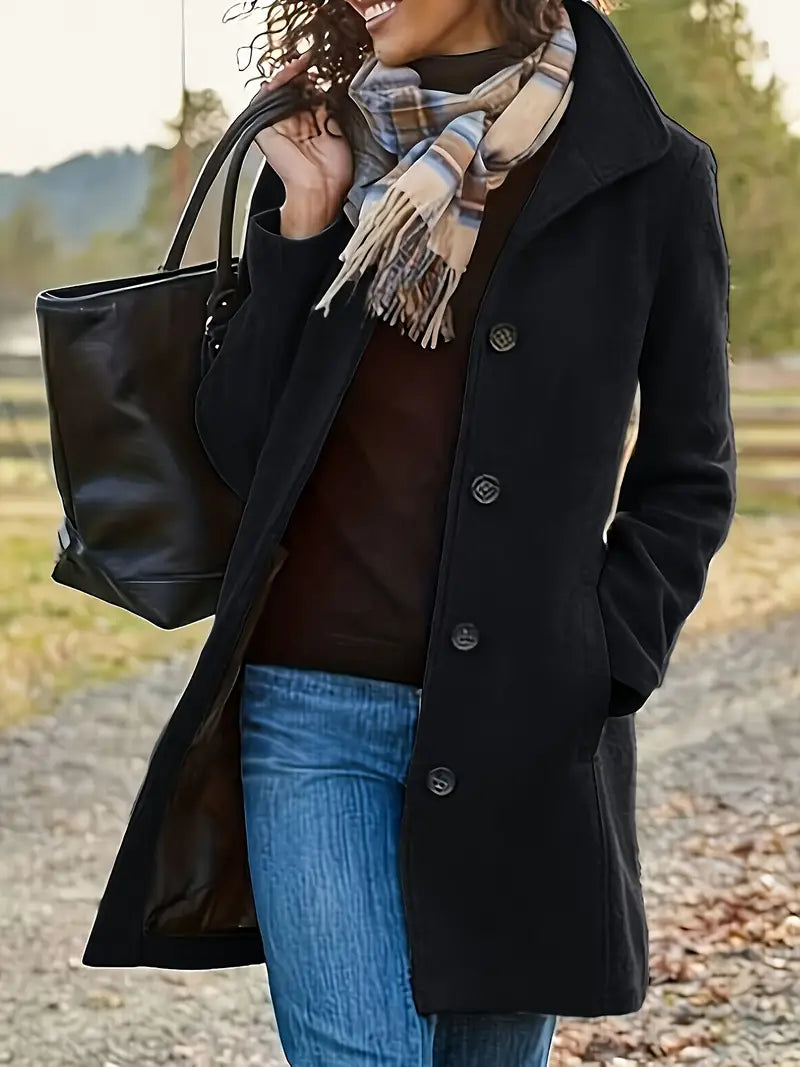 Renate Schwarz Taillierter Einreihiger Mantel für Damen | Eleganter Einknopfverschluss Herbst Casual - S/M/L/XL/2XL