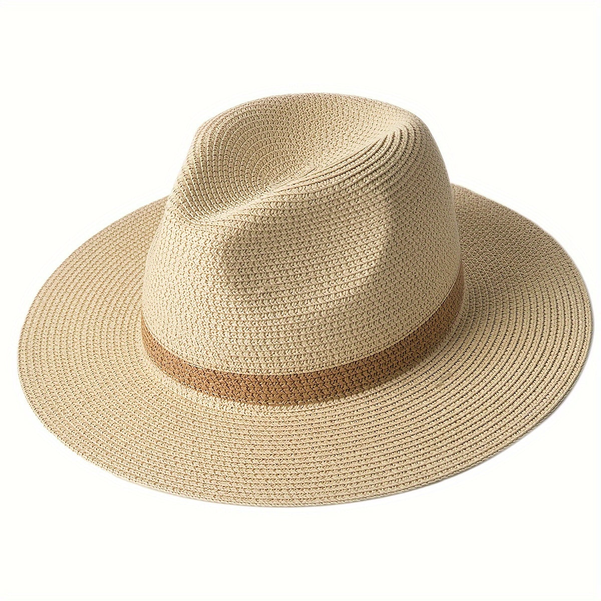 Vreni Khaki Breiter Krempe Stroh Sonnenhut Unisex | Sommer Strand Urlaub Casual - M/L