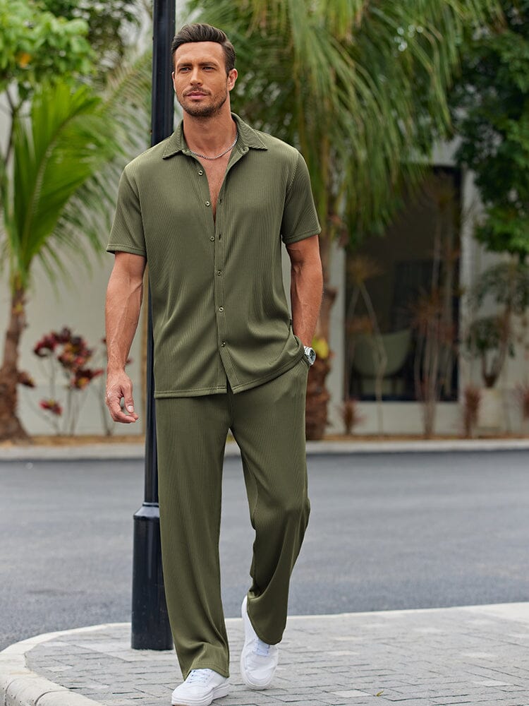 Dieter Schwarz Geripptes Kurzarm-Hemd-Set für Herren | Lockerer Casual-Look | Alltag und Urlaub - S/M/L/XL/2XL/3XL/4XL