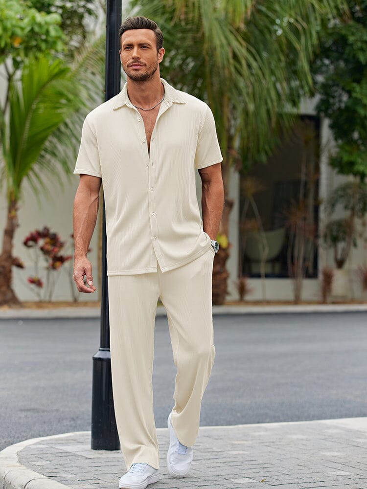 Dieter Schwarz Geripptes Kurzarm-Hemd-Set für Herren | Lockerer Casual-Look | Alltag und Urlaub - S/M/L/XL/2XL/3XL/4XL