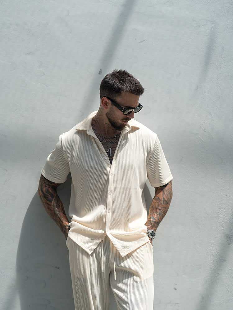 Dieter Schwarz Geripptes Kurzarm-Hemd-Set für Herren | Lockerer Casual-Look | Alltag und Urlaub - S/M/L/XL/2XL/3XL/4XL