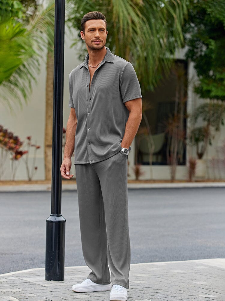 Dieter Schwarz Geripptes Kurzarm-Hemd-Set für Herren | Lockerer Casual-Look | Alltag und Urlaub - S/M/L/XL/2XL/3XL/4XL