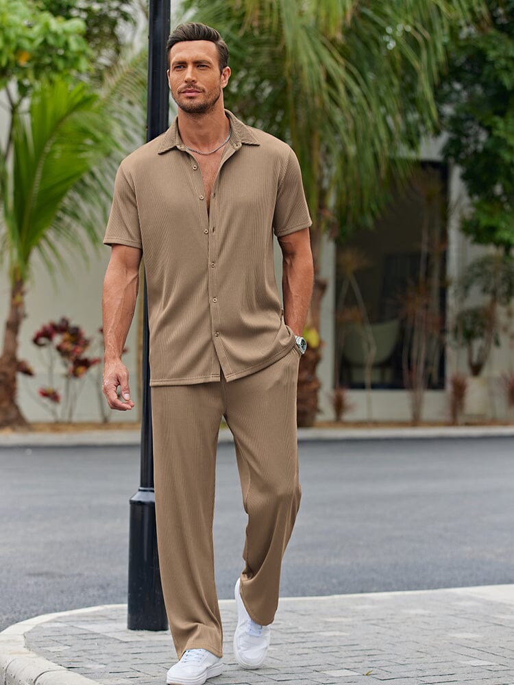 Dieter Schwarz Geripptes Kurzarm-Hemd-Set für Herren | Lockerer Casual-Look | Alltag und Urlaub - S/M/L/XL/2XL/3XL/4XL
