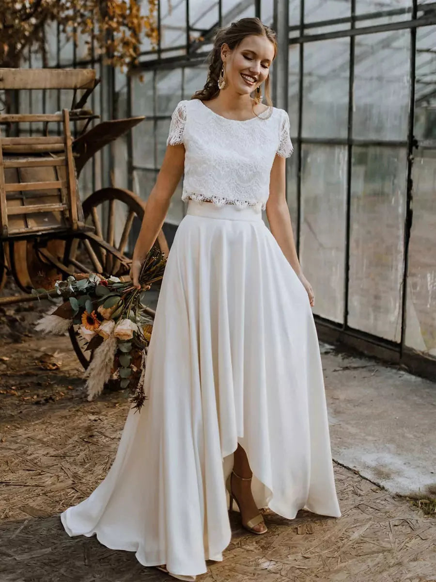 Alba Boho Hochzeitskleid | Zweiteiliges Spitzenoberteil und Fließender Rock 0