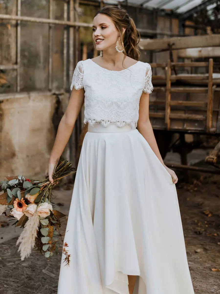 Alba Boho Hochzeitskleid | Zweiteiliges Spitzenoberteil und Fließender Rock 1