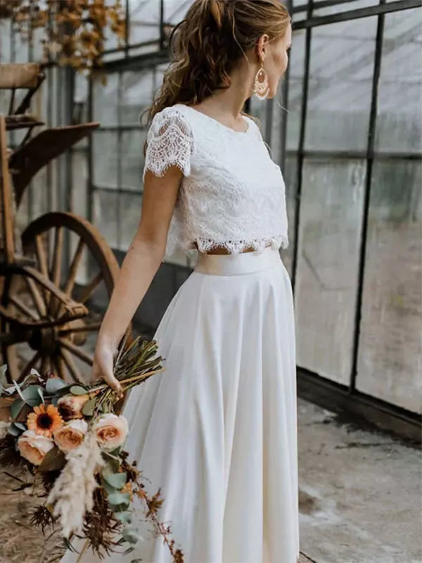 Alba Boho Hochzeitskleid | Zweiteiliges Spitzenoberteil und Fließender Rock 2