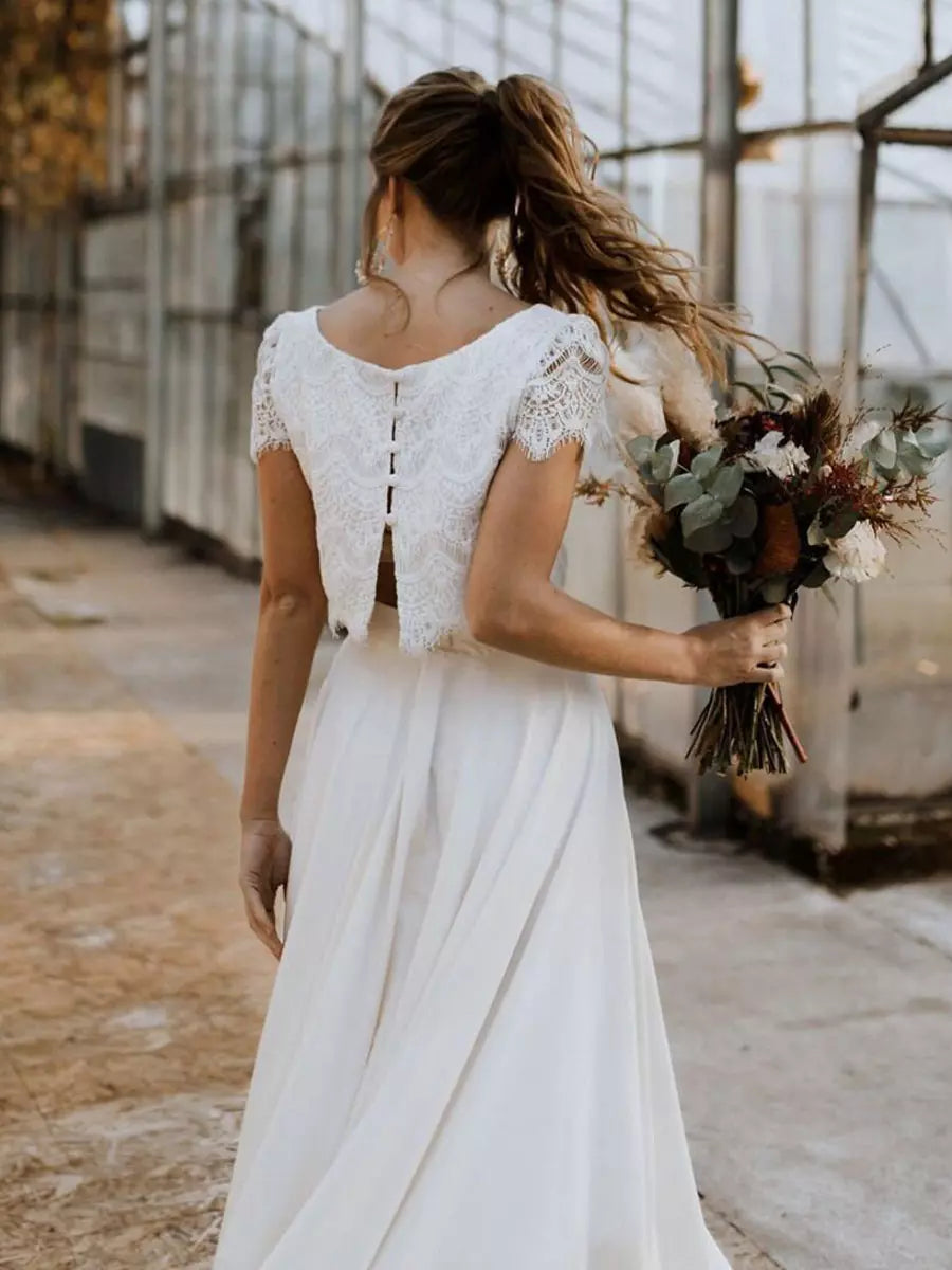 Alba Boho Hochzeitskleid | Zweiteiliges Spitzenoberteil und Fließender Rock 3