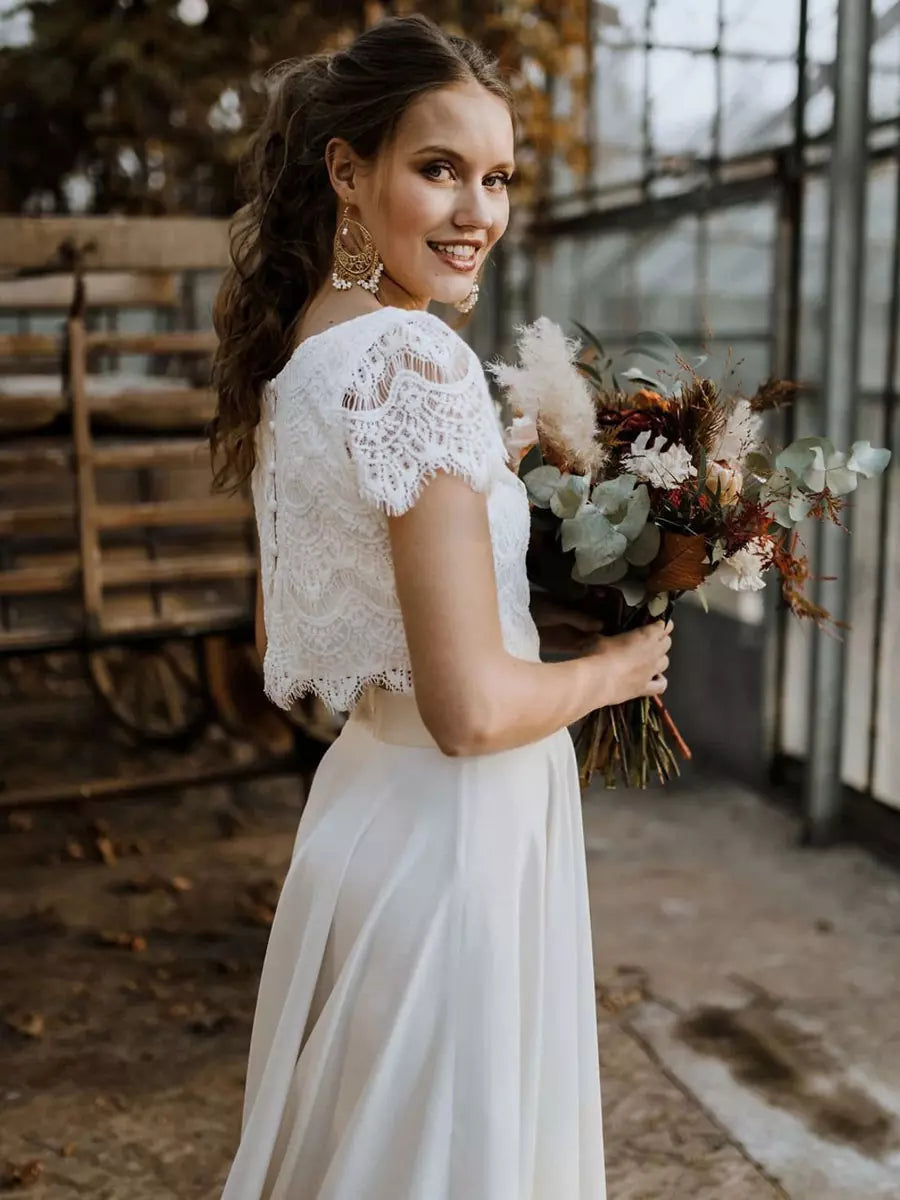 Alba Boho Hochzeitskleid | Zweiteiliges Spitzenoberteil und Fließender Rock 4