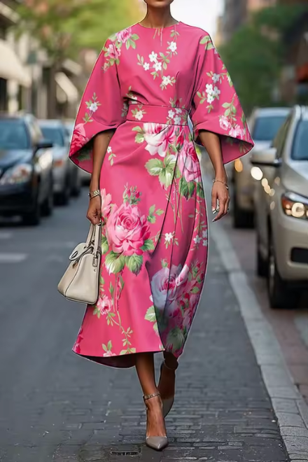 Aline Damen Midikleid | Blumenmuster, Vielseitig 0