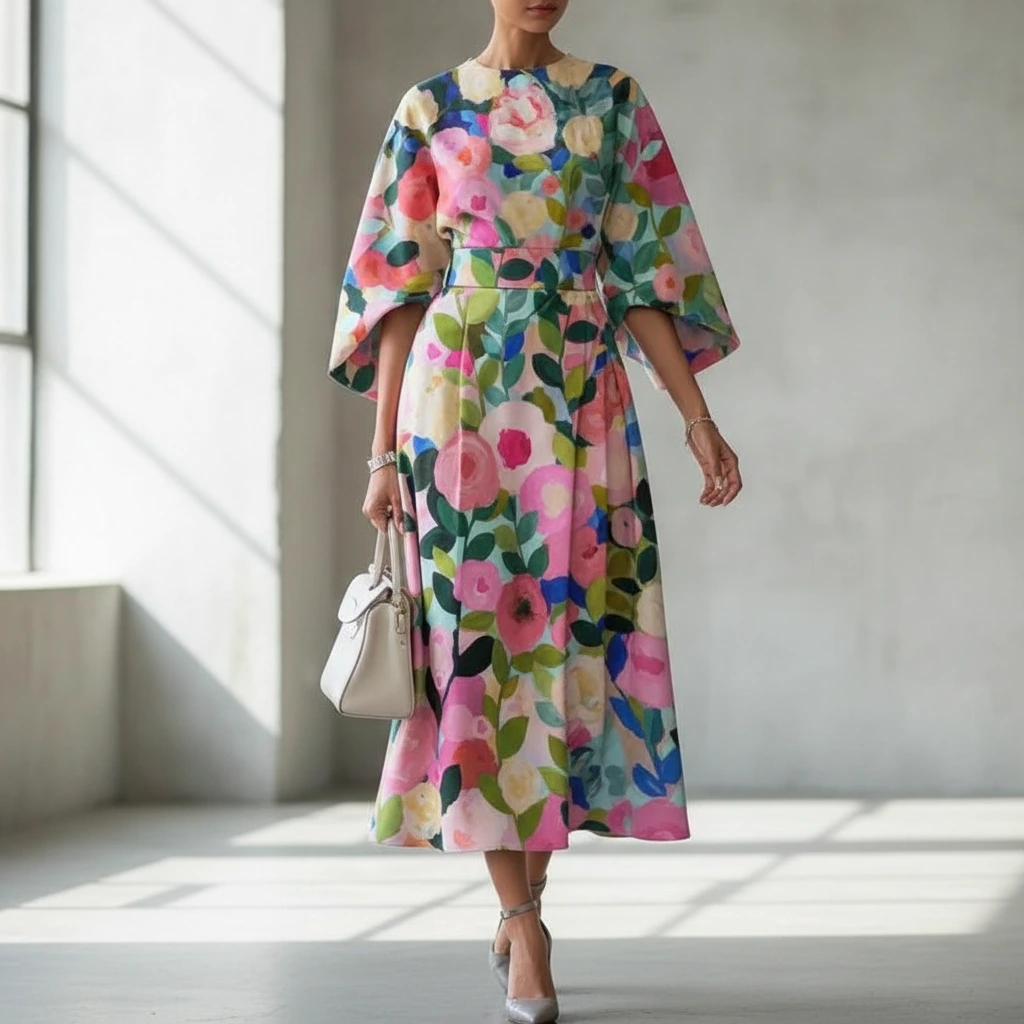 Aline Damen Midikleid | Blumenmuster, Vielseitig 3
