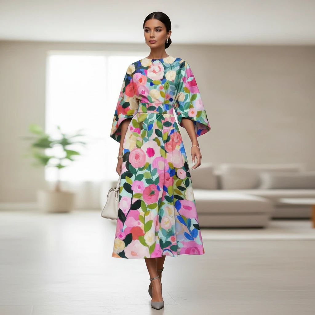 Aline Damen Midikleid | Blumenmuster, Vielseitig 4