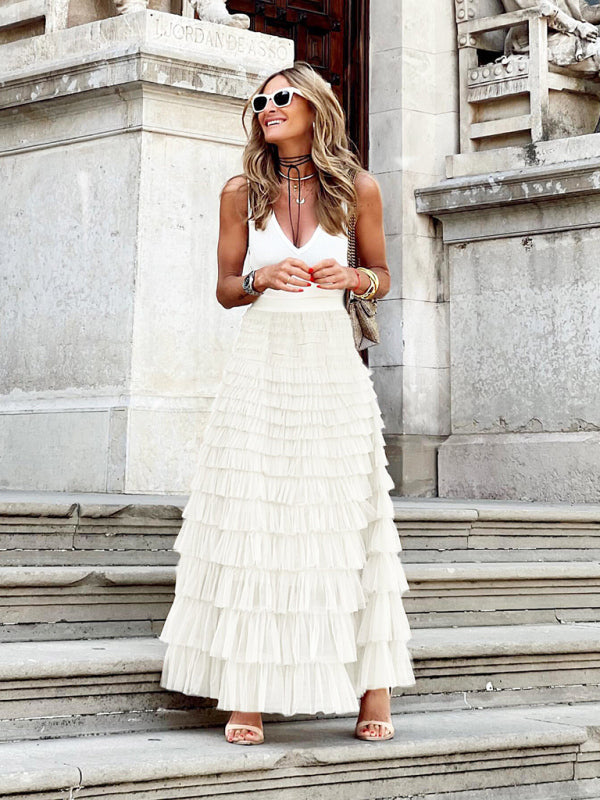 Amelie Damen Maxi-Rock | Mehrlagiger Volant 0