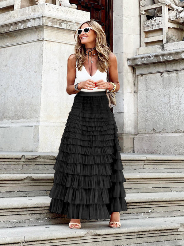 Amelie Damen Maxi-Rock | Mehrlagiger Volant 4
