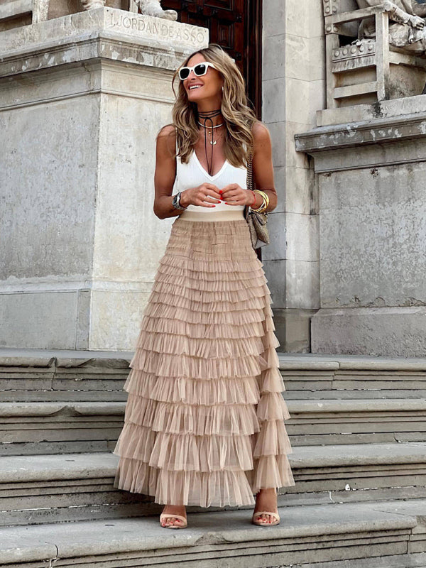 Amelie Damen Maxi-Rock | Mehrlagiger Volant 7