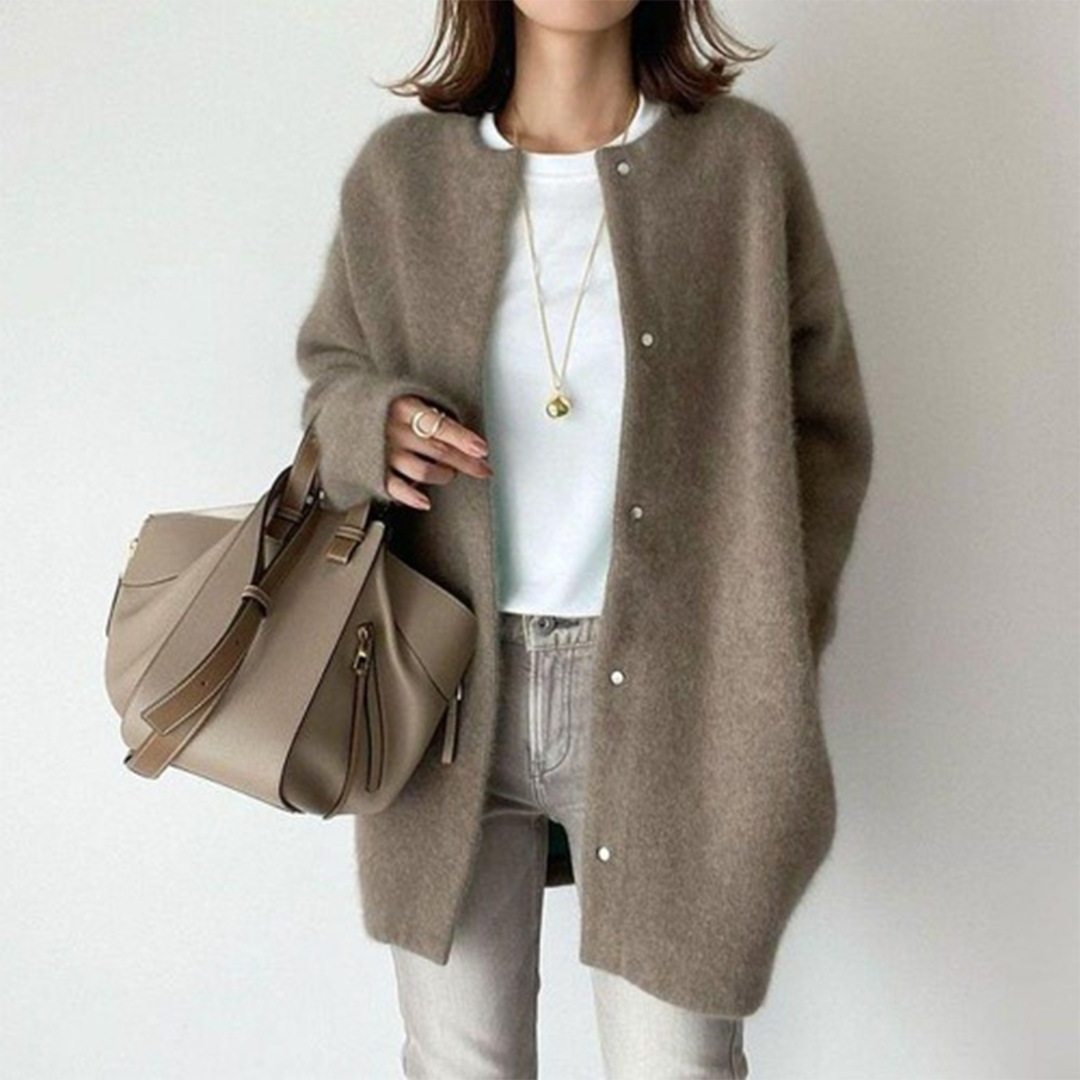 Berta Khaki Oversized Longline Strickjacke für Damen | Weich Warm Knöpfe Casual Herbst - S/M/L/XL/2XL