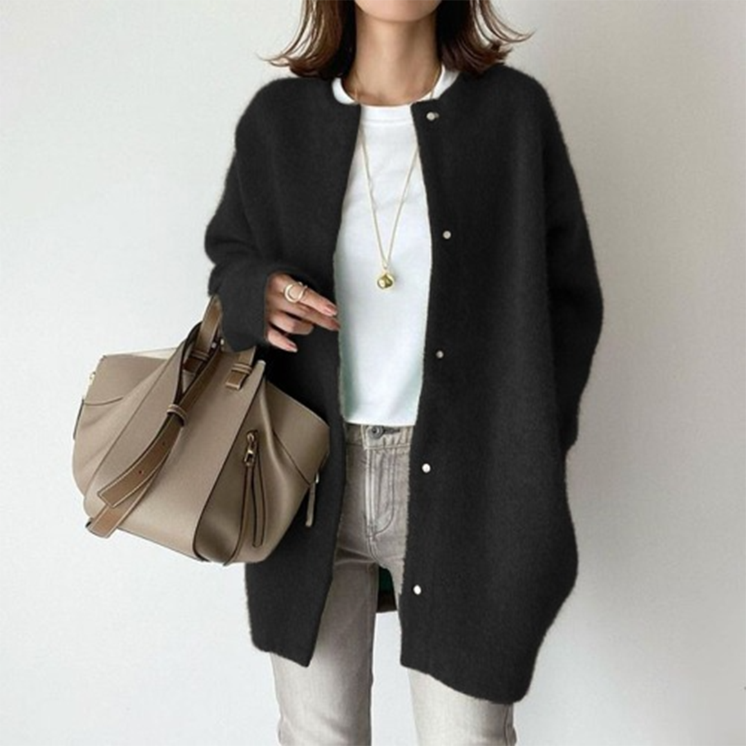 Berta Khaki Oversized Longline Strickjacke für Damen | Weich Warm Knöpfe Casual Herbst - S/M/L/XL/2XL