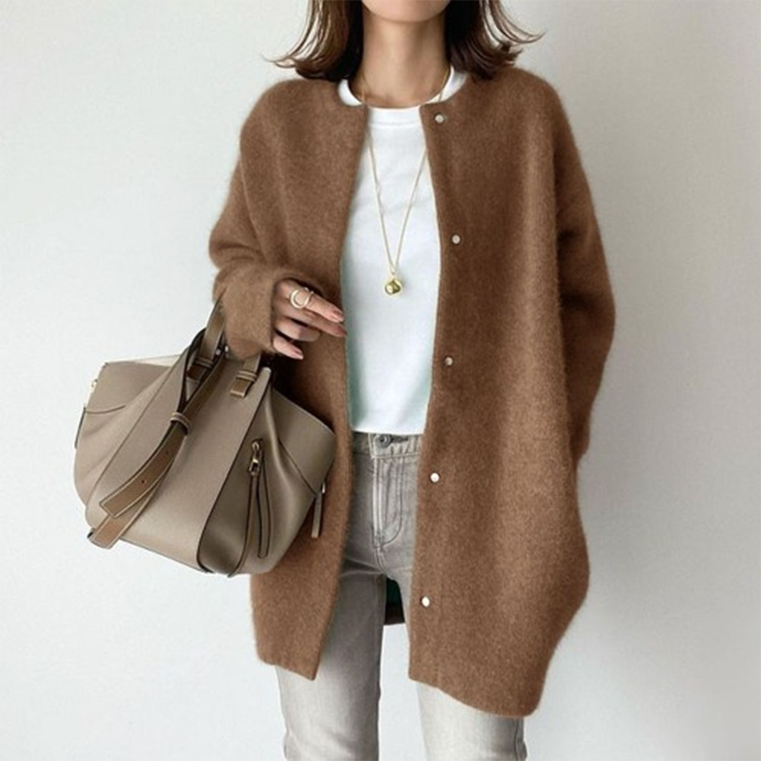 Berta Khaki Oversized Longline Strickjacke für Damen | Weich Warm Knöpfe Casual Herbst - S/M/L/XL/2XL