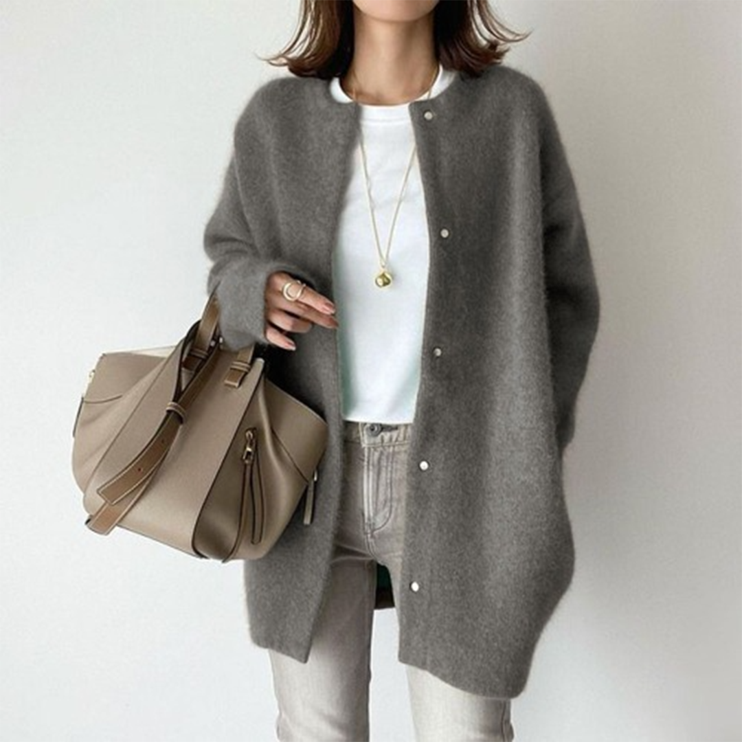 Berta Khaki Oversized Longline Strickjacke für Damen | Weich Warm Knöpfe Casual Herbst - S/M/L/XL/2XL