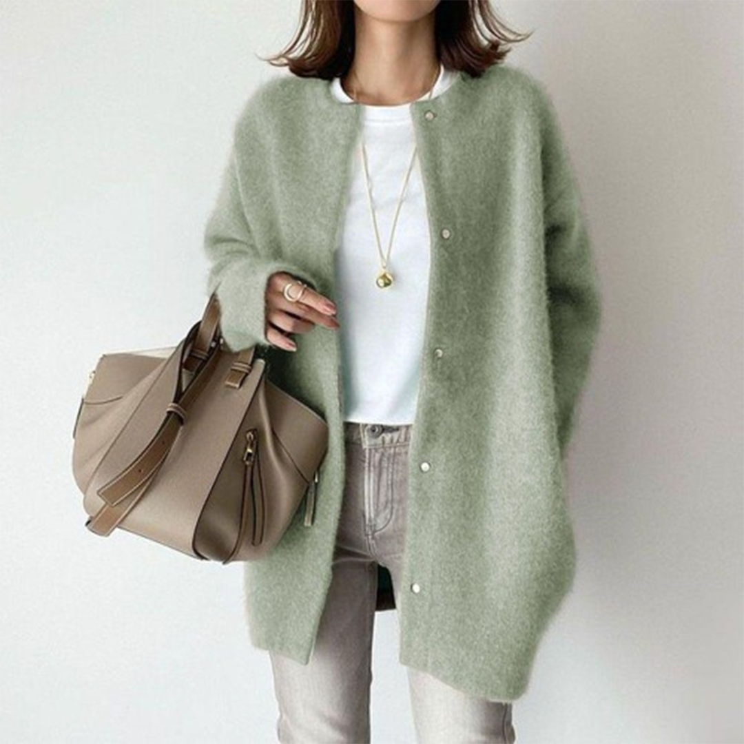 Berta Khaki Oversized Longline Strickjacke für Damen | Weich Warm Knöpfe Casual Herbst - S/M/L/XL/2XL