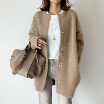 Berta Khaki Oversized Longline Strickjacke für Damen | Weich Warm Knöpfe Casual Herbst - S/M/L/XL/2XL