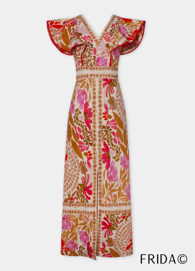 Rosemarie Mehrfarbig Florales Rüschen-Maxikleid für Damen | Leichtes Sommerkleid | Offener Rücken - S/M/L/XL