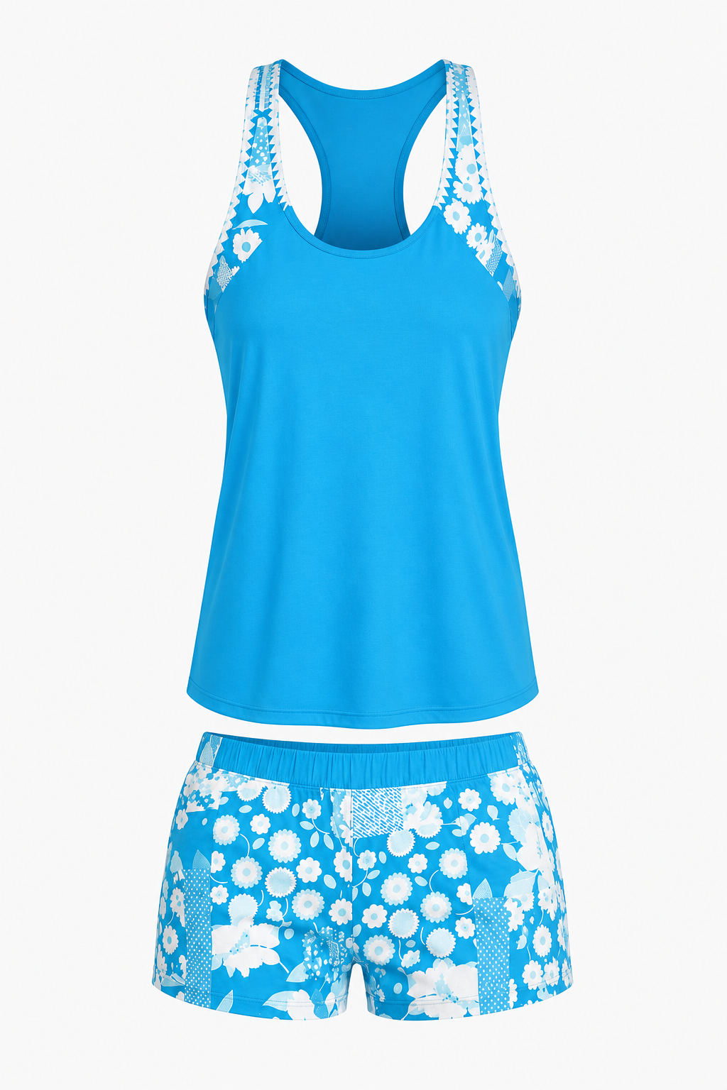 Hannelore Blau Zweiteiliges Tankini-Set für Damen | Leichter Racerback Schnitt | Strand und Pool | Florales Muster - S-3XL