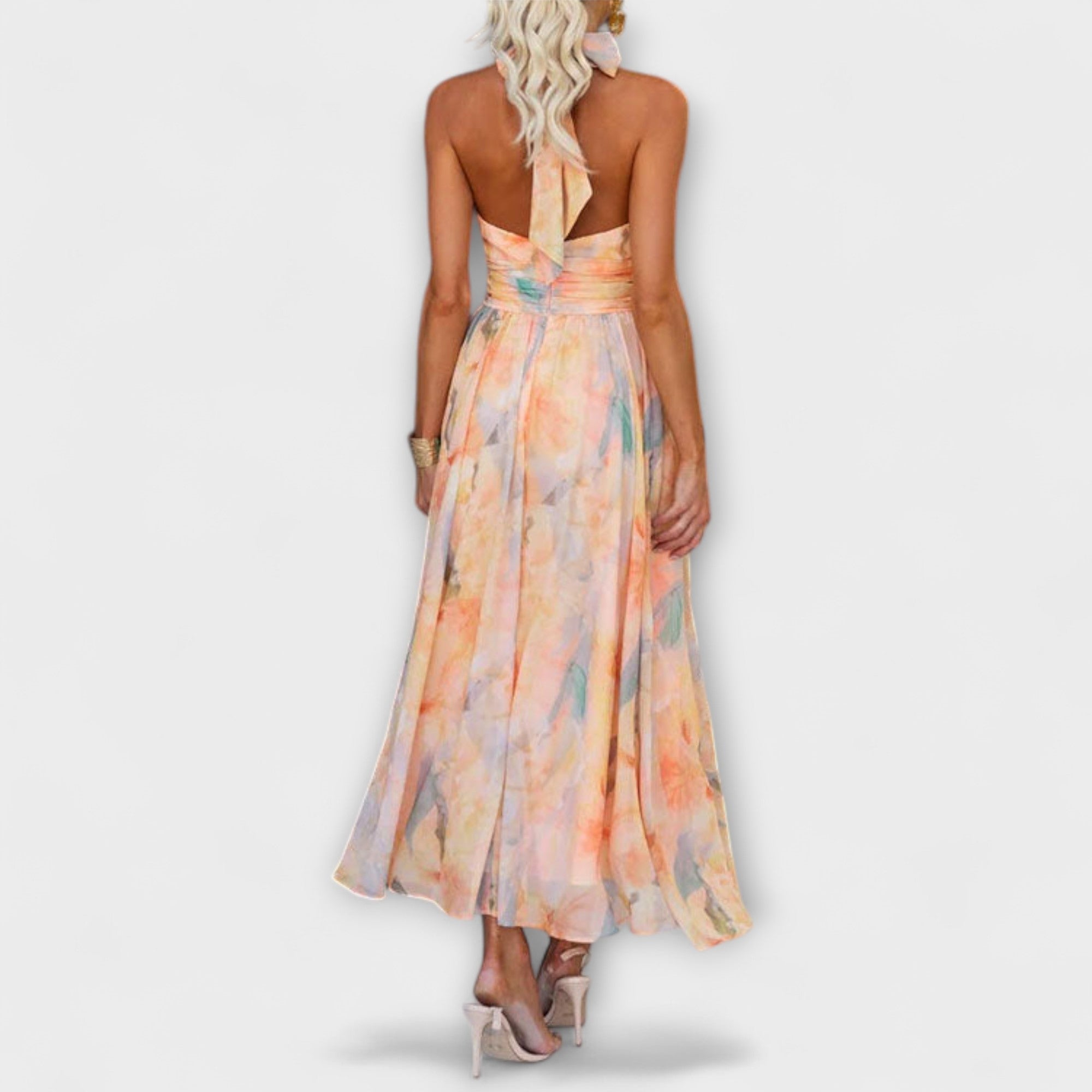 Aqua Damen Maxi Kleid | Fließende Silhouette, Aquarellmuster 1
