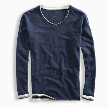 Werner Marineblau V-Ausschnitt Langarm-Shirt für Herren | Leichtes Baumwoll-Shirt | Freizeit & Alltag - S/M/L/XL/2XL