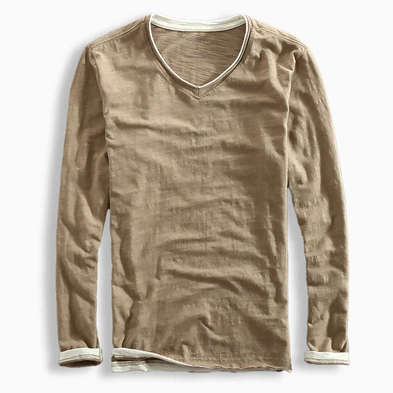 Werner Marineblau V-Ausschnitt Langarm-Shirt für Herren | Leichtes Baumwoll-Shirt | Freizeit & Alltag - S/M/L/XL/2XL