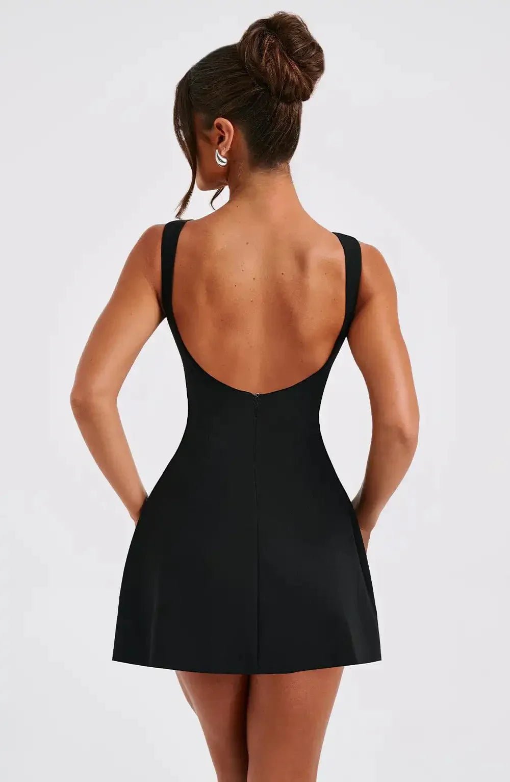 Ava Damen Kleid | A-Linien Mini mit Boot-Neck, Schwarz 1
