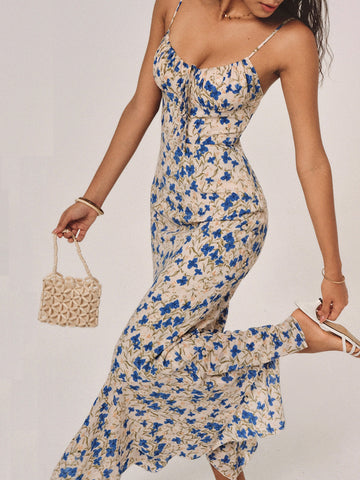 Ava Damen Maxikleid | Floral Print mit Binderdetail 0
