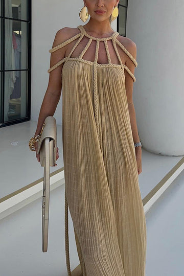 Ava Damen Maxikleid | Leinenmischung mit Drapierungen 0