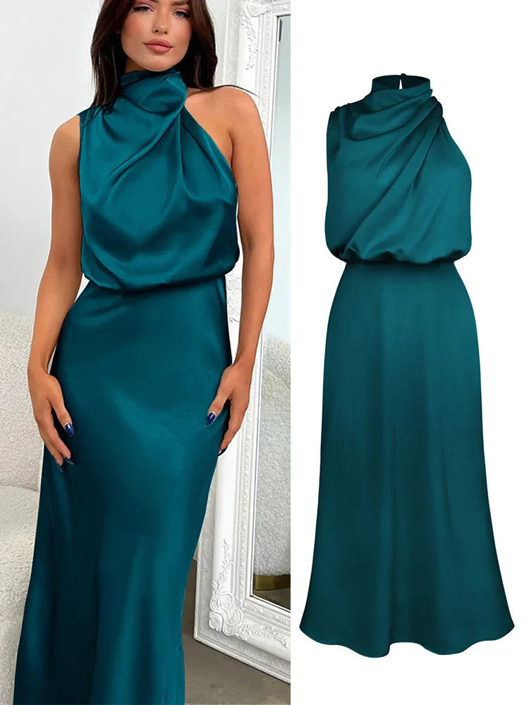 Ava Damen Midi Kleid | Asymmetrischer Ausschnitt, Tailliert 0