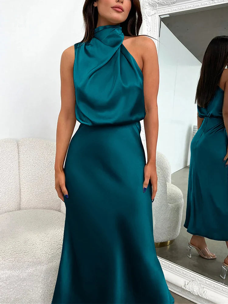 Ava Damen Midi Kleid | Asymmetrischer Ausschnitt, Tailliert 0