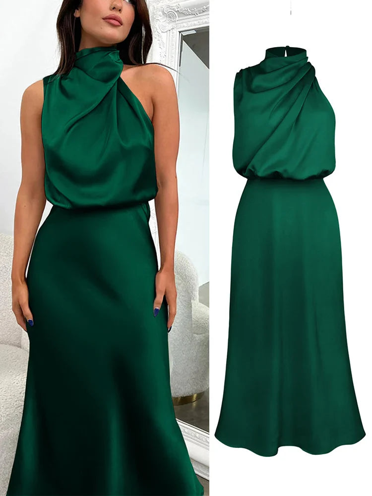 Ava Damen Midi Kleid | Asymmetrischer Ausschnitt, Tailliert 11