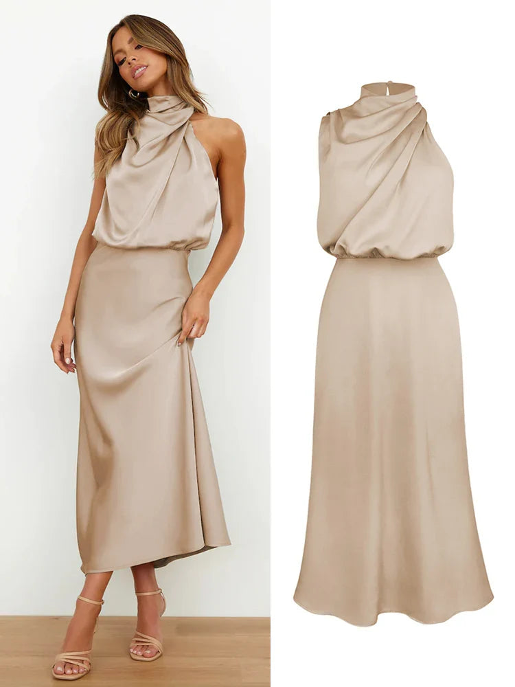 Ava Damen Midi Kleid | Asymmetrischer Ausschnitt, Tailliert 12