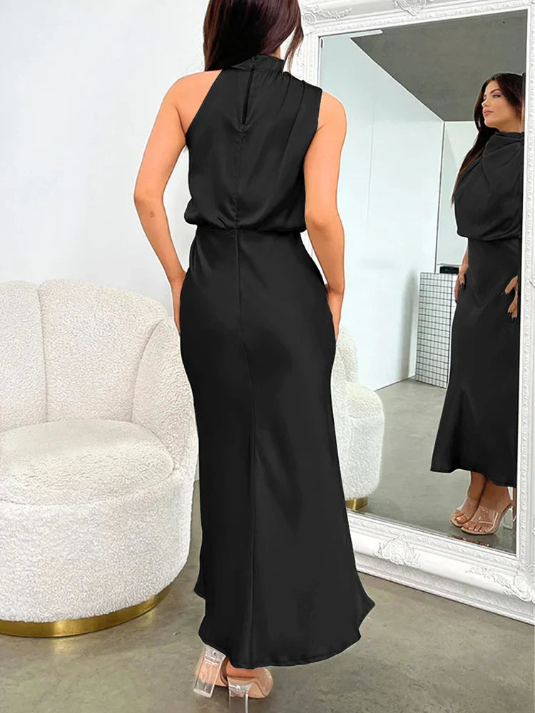 Ava Damen Midi Kleid | Asymmetrischer Ausschnitt, Tailliert 3