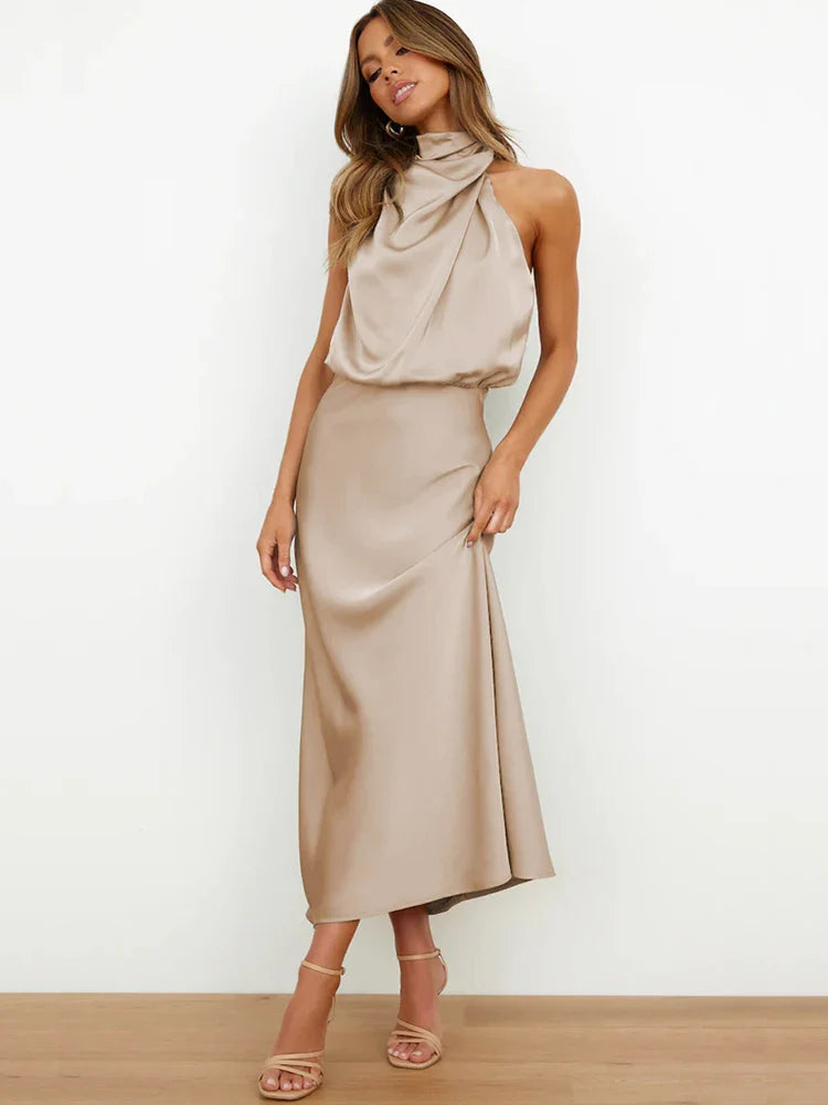 Ava Damen Midi Kleid | Asymmetrischer Ausschnitt, Tailliert 4