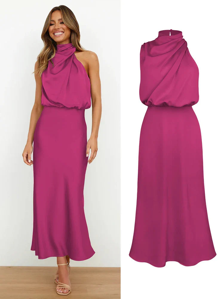 Ava Damen Midi Kleid | Asymmetrischer Ausschnitt, Tailliert 6