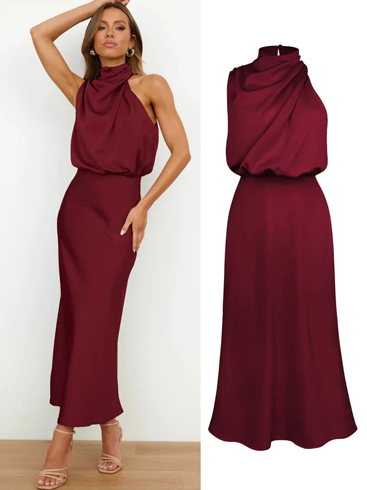 Ava Damen Midi Kleid | Asymmetrischer Ausschnitt, Tailliert 7