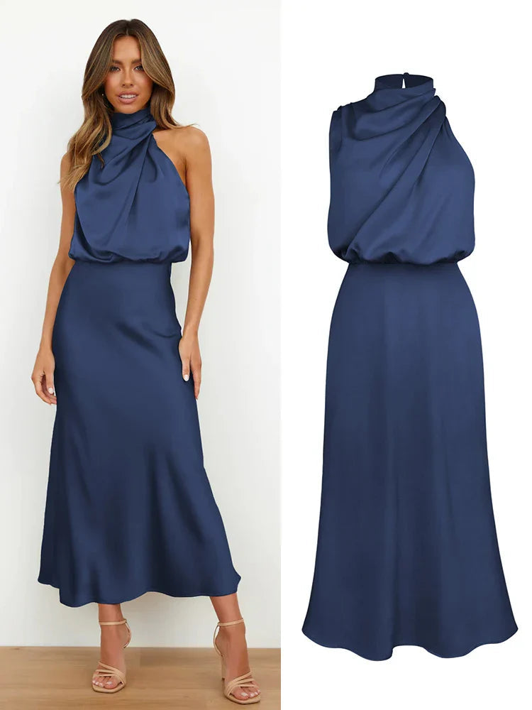 Ava Damen Midi Kleid | Asymmetrischer Ausschnitt, Tailliert 8