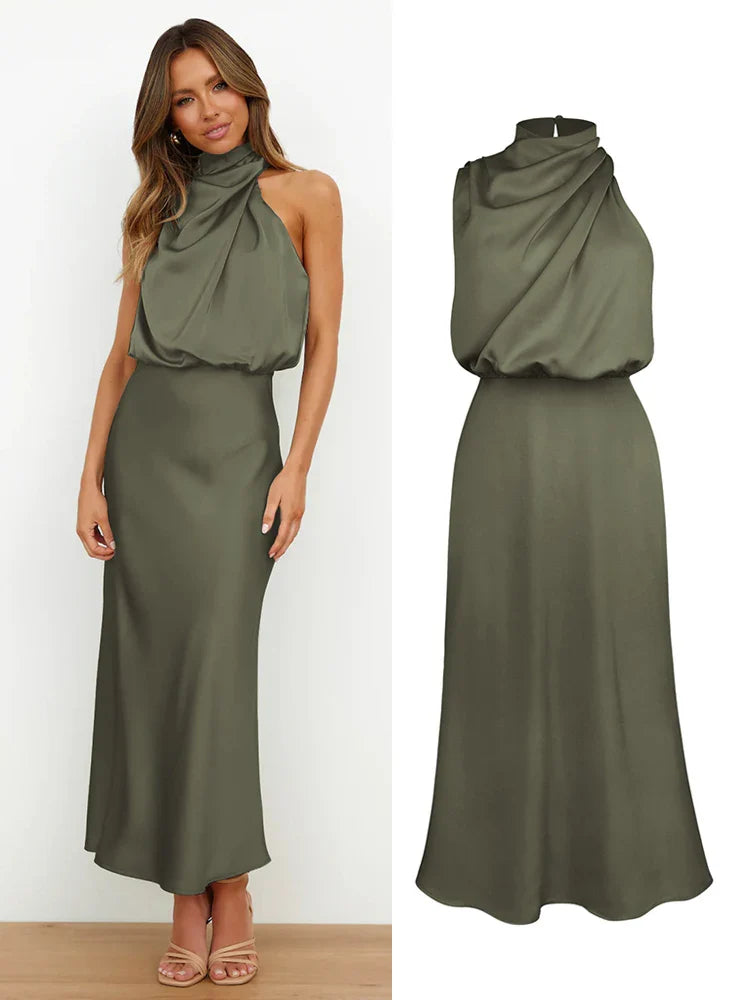 Ava Damen Midi Kleid | Asymmetrischer Ausschnitt, Tailliert 9